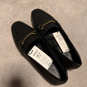 Marks & Spencer Black Loafers with Gold Chain